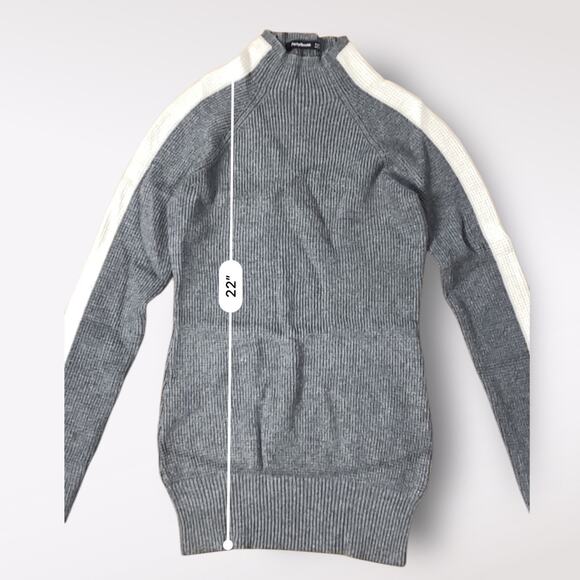 PattyBoutik Mock Neck Raglan Sweater In‎ Gray And Ivory Size S Business Preppy - Picture 5 of 8